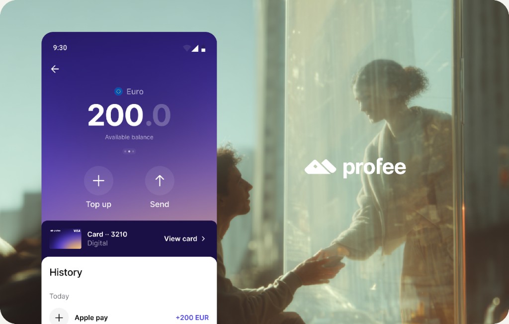 profee wallet and cards screens